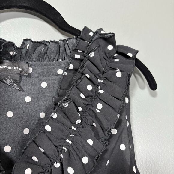 Spense Womens Black & White Polka Dot Whimsical Ruffle Top - Medium - Sleeveless - Picture 2 of 5